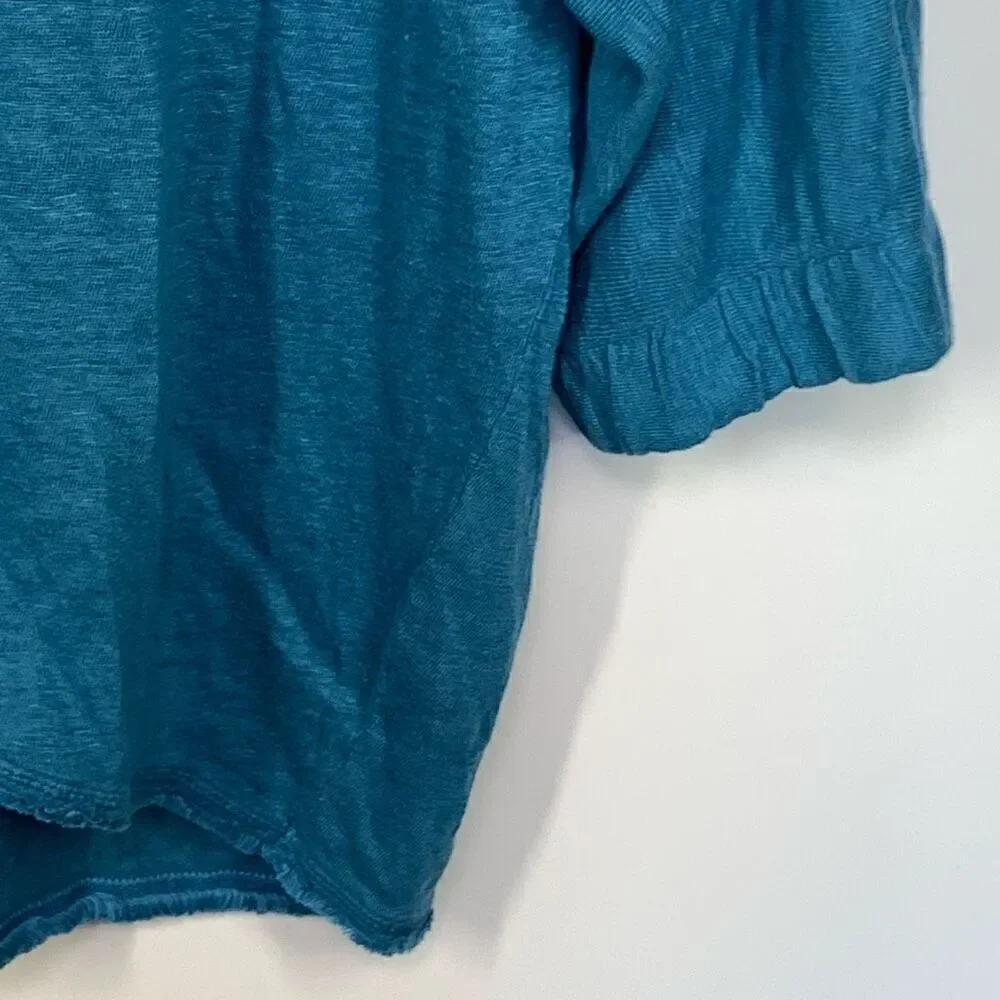 Sundance Women's Frayed Neck Linen 3/4 Sleeve Top Blue Size Medium